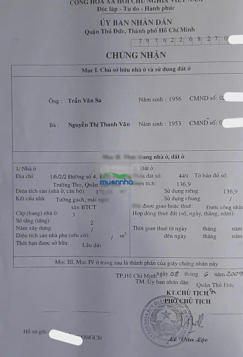 Nhà hẻm 7x20m, 3pn, đường 4, trường thọ, thủ đức, tphcm