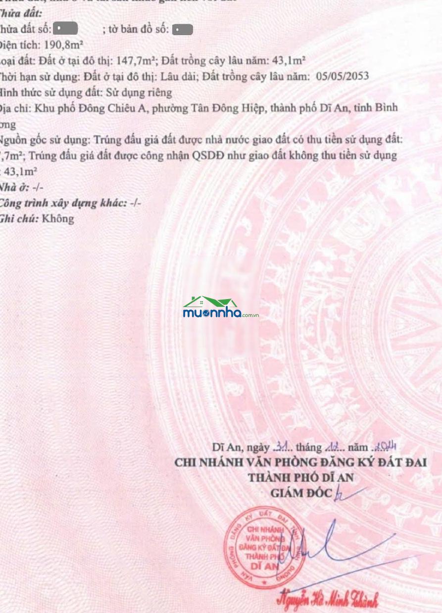 4,25 tỷ - bán đất 190,8m² 2mt trước sau cách đường đoàn thị kia 100m p. tân đông hiệp tp. dĩ an - 3