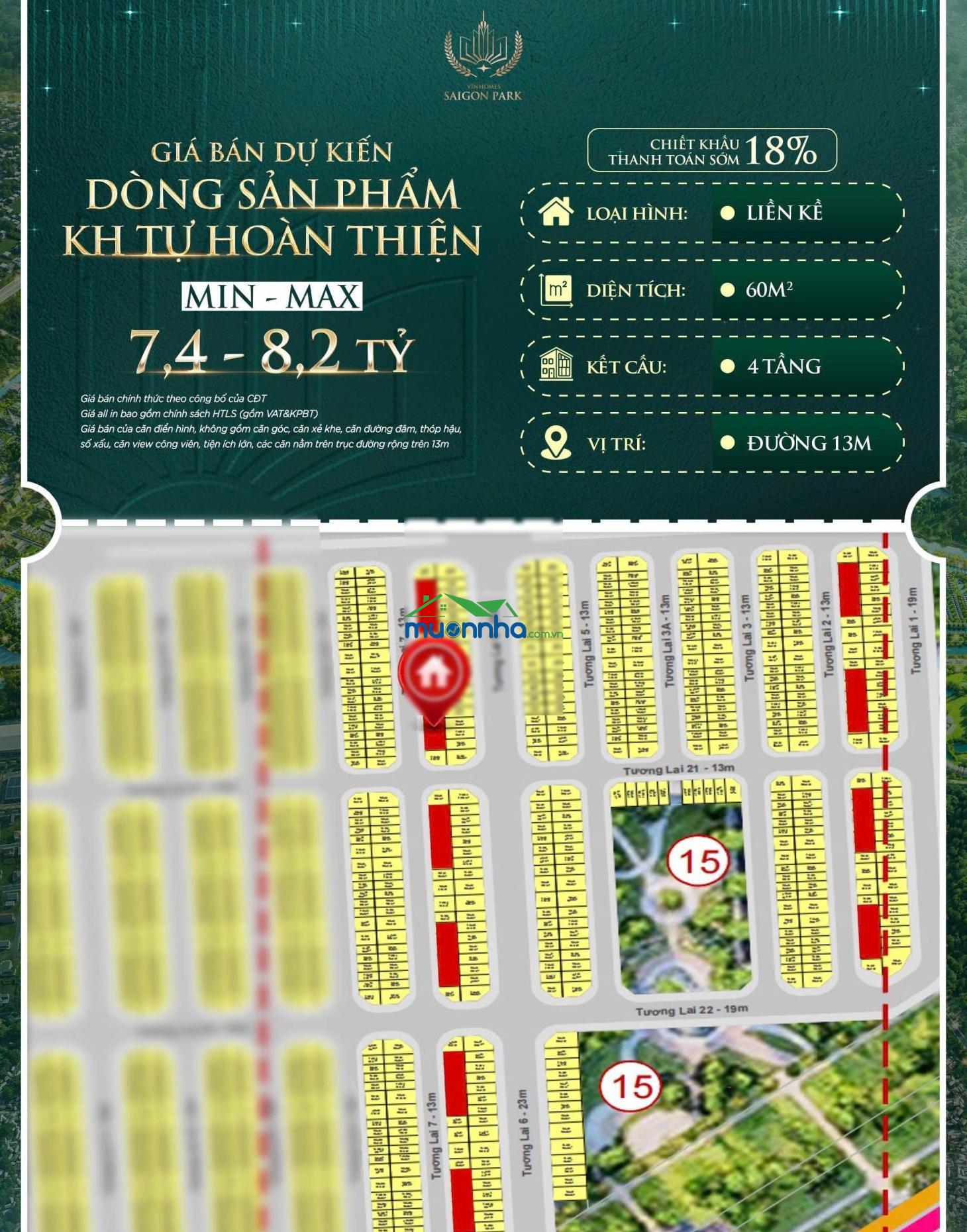 Bán nhà phố vinhomes saigon park - hóc môn, 50m², chỉ từ 4 tỷ