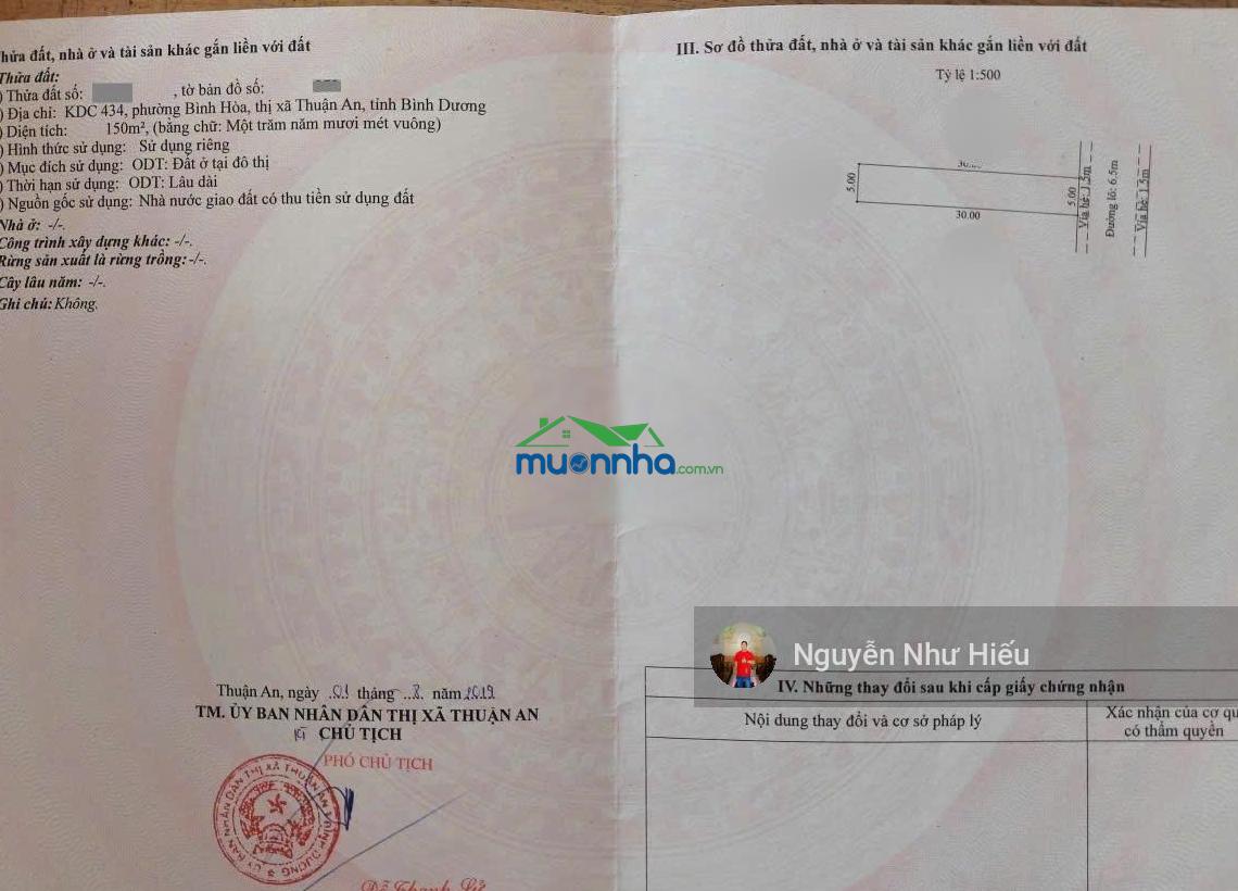 Bán đất mt kinh doanh gần chợ 434 p. bình hòa, tp. thuận an