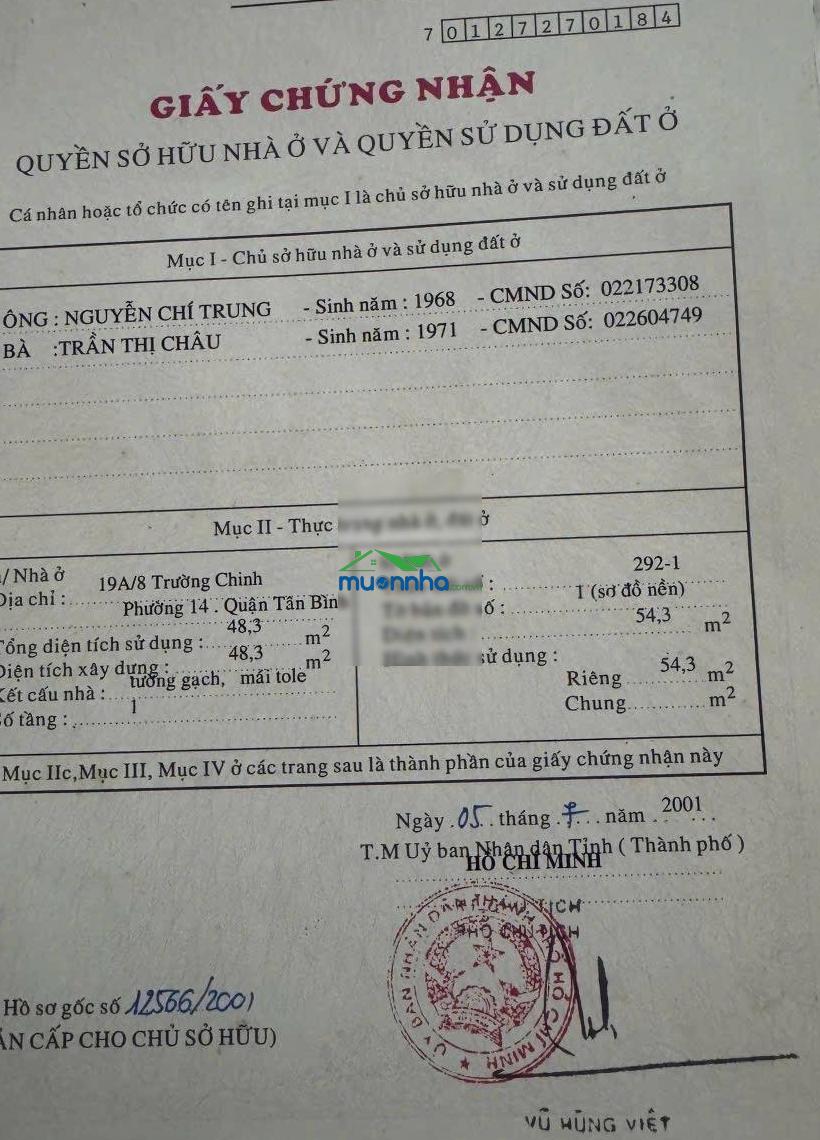 Nhà 560/trường chinh, p13, tân bình, 4.6x11.8m, 54m2, cấp 4, giá 5.4 tỷ