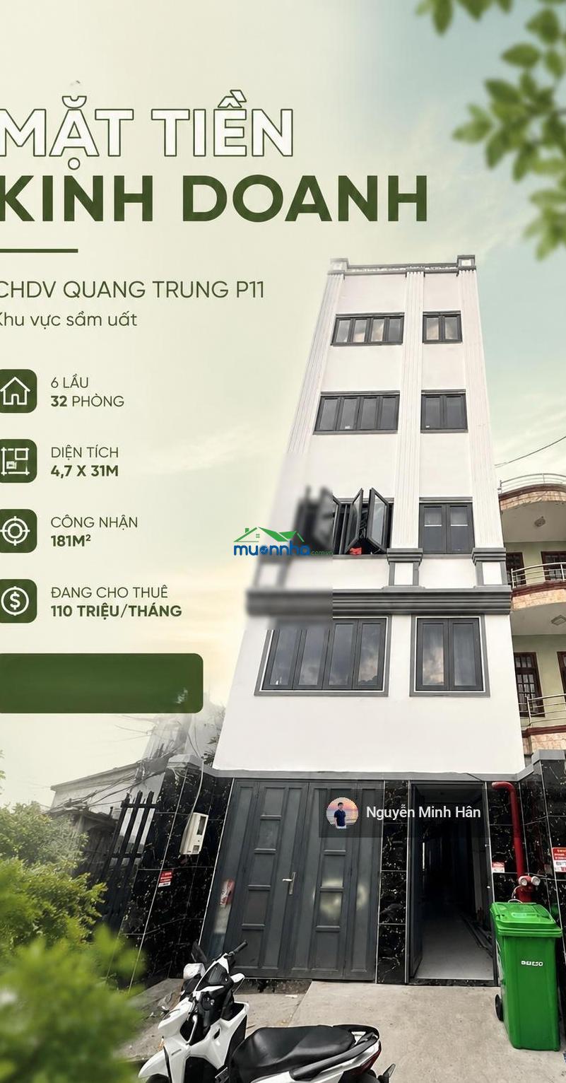 99tr/m2 có ngay tòa chdv mới hxh 579 quang trung p11 4,7x31 cn 181m2 đct 110tr/th giá 18 tỷ tl