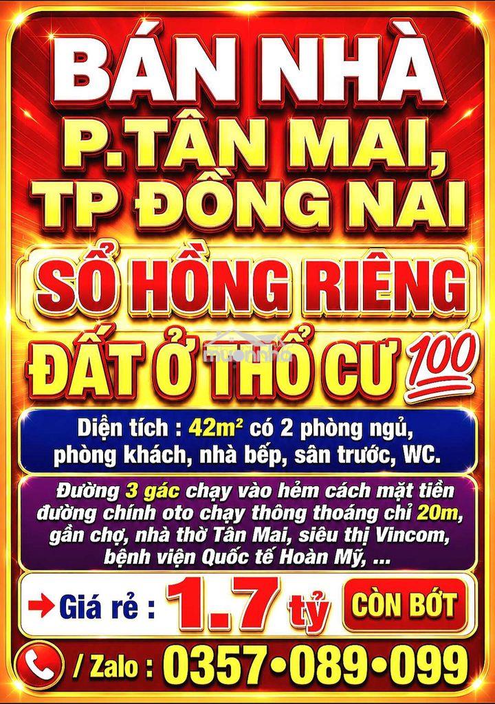 Bán nhà p.tân mai, sổ hồng riêng thổ cư 💯 gần chợ, nhà thờ, vincom