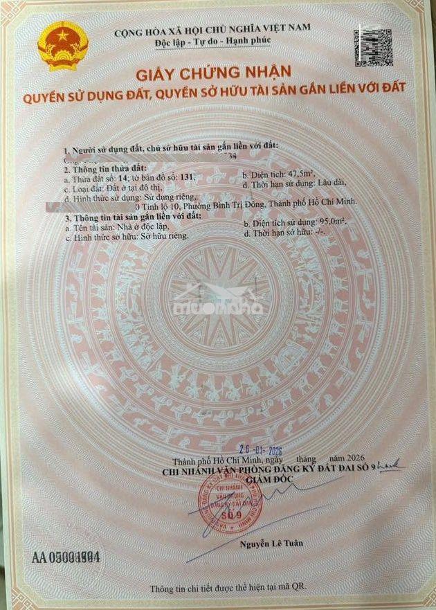 Bán nhà mới, hẻm 530 tỉnh lộ 10, dt 4.2 x 13m, 2 tấm, 5.3 tỷ. gần aeon - 4