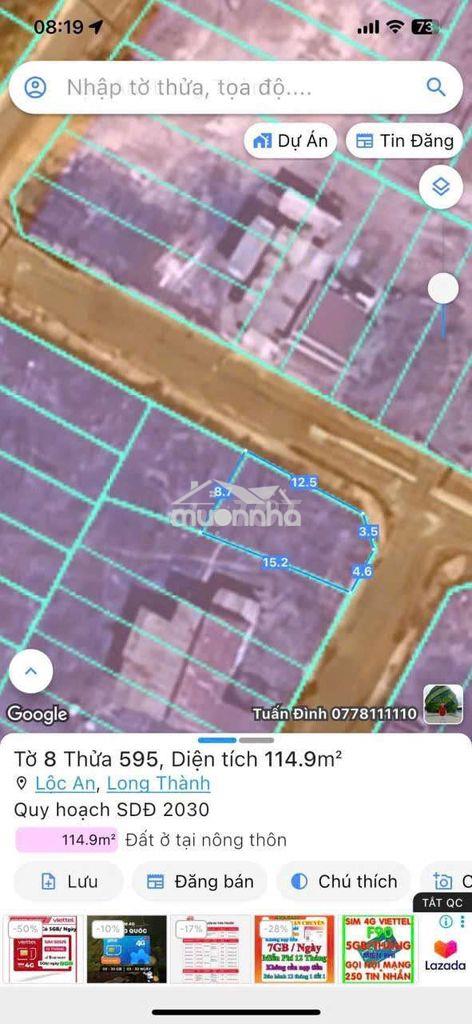 Thửa 595 long thành 114.9m2