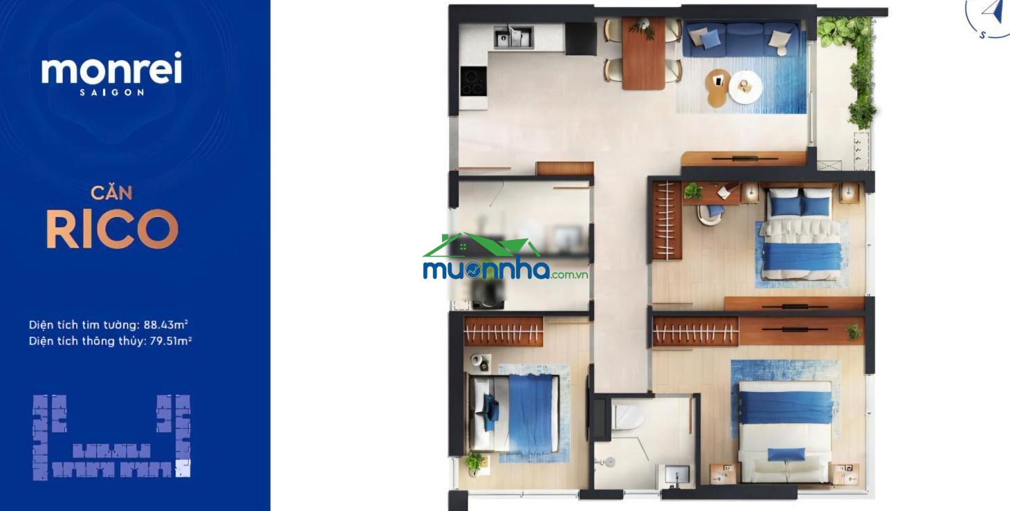 Quỹ căn stu-2pn-3pn monrei sài gòn - trả 235 triệu (15%) htls 0% ân hạn nợ gốc 5 năm