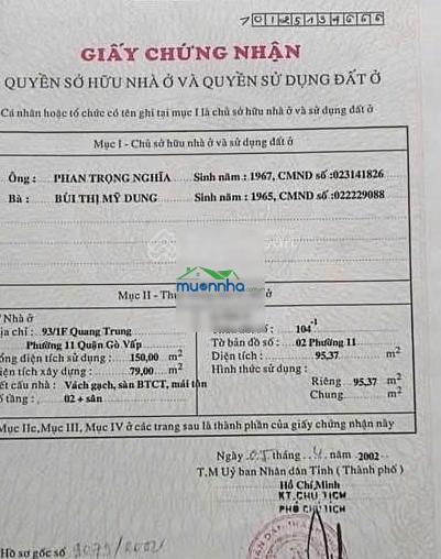 Quang trung - hẻm xe hơi - 95m2 - ngang 5m - xe hơi thông - chỉ 7 tỷ 4