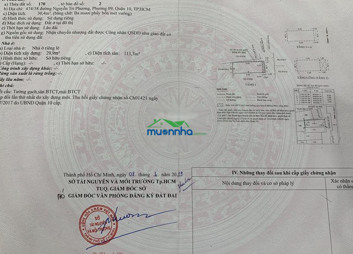 Bán nhà hẻm nguyễn tri phương 30.4m2, 4 tầng - 7.5 tỷ/tl - phường 9, q. 10 - 4