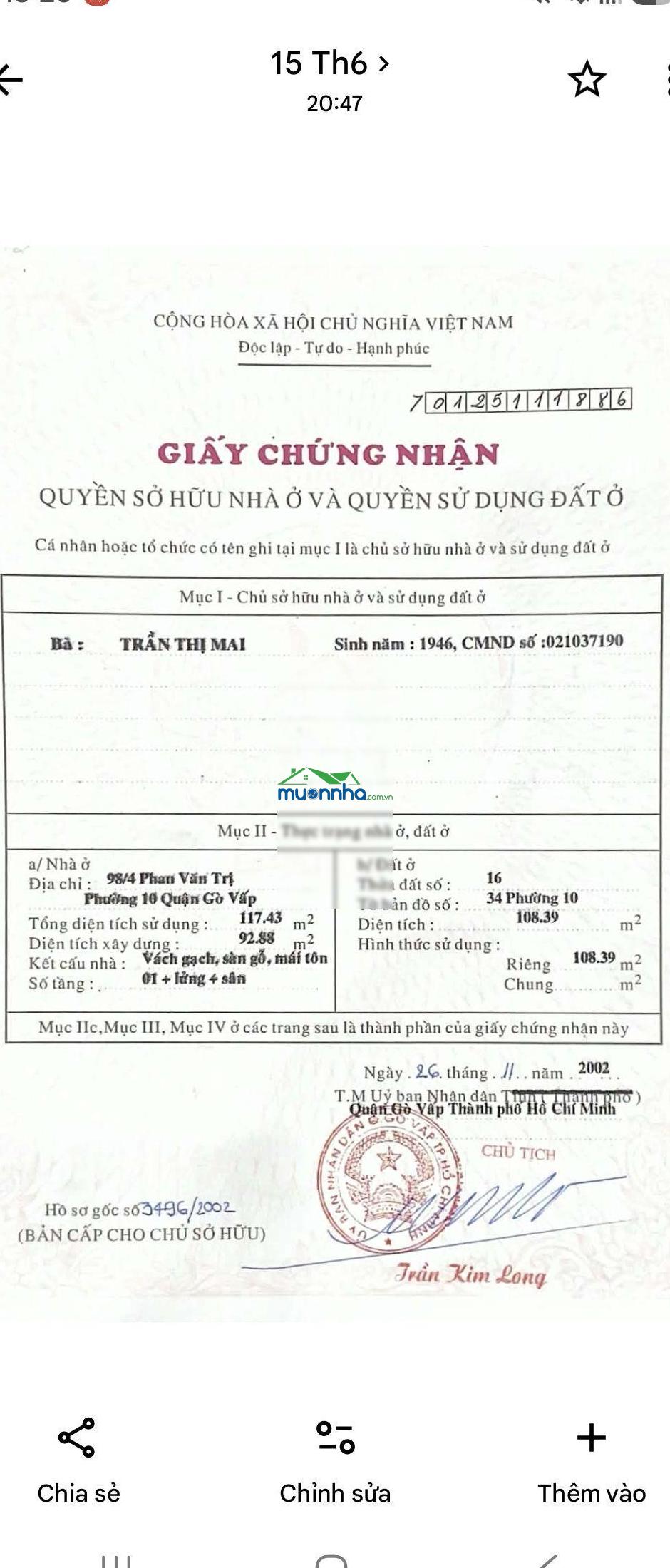 Hẻm thông phan văn trị, 109m2, ngang 6m, chỉ 7 tỷ 8 - 4