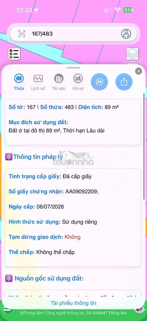 3.25 tỷ- 89m2 đất phường thống nhất 1 sẹc đường nguyễn văn hoa gần d2d - 2