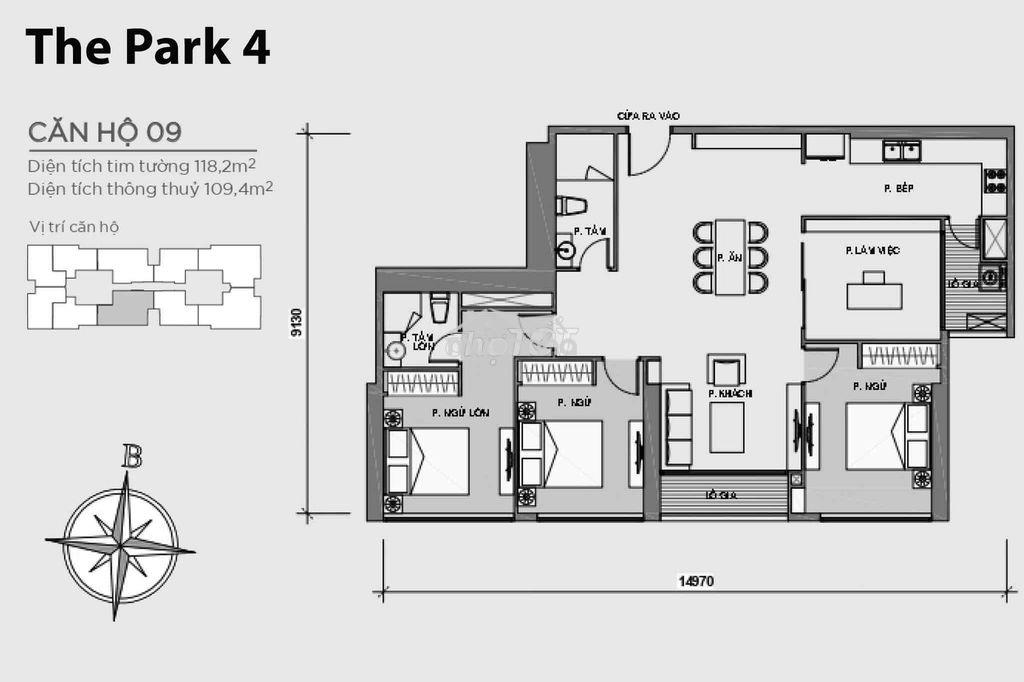 3pn+ giá rẻ nhất vinhome central park -p4.09, giá : 15 tỷbp - 3