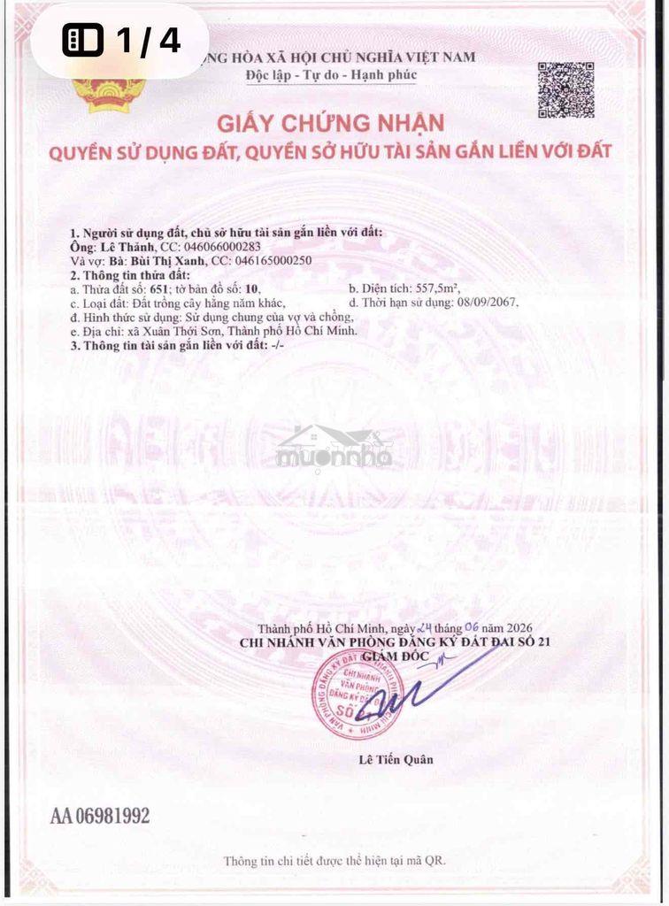 Đất thổ cư . 12x45m 2 sổ riêng 557m. 350m thổ cư . - 4