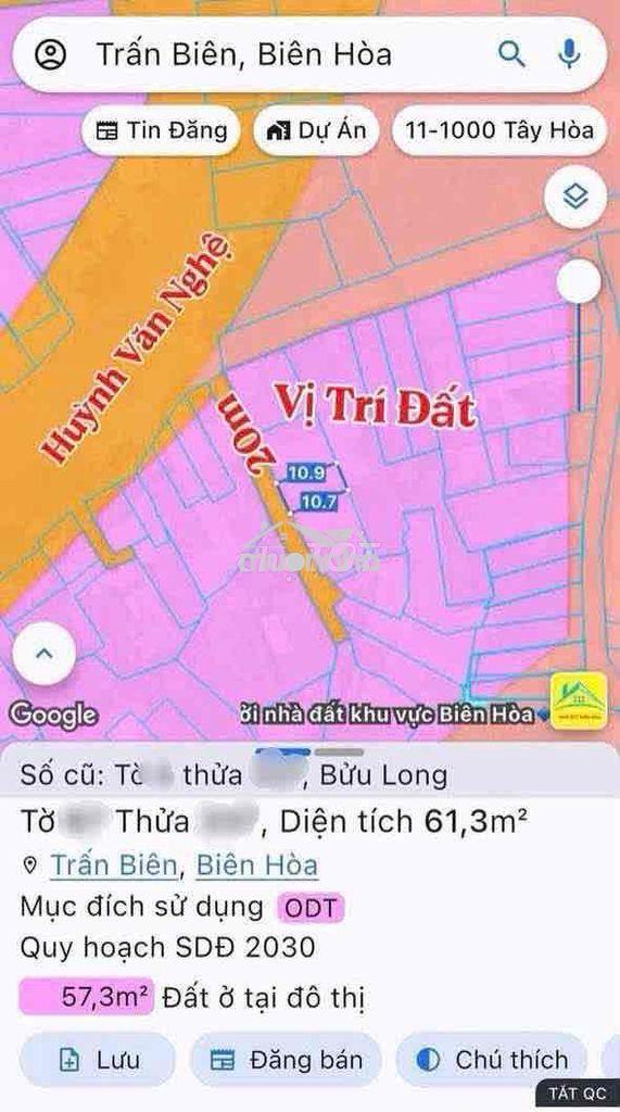 Giá: 1tỷ650 chốt. bán đất bửu long ngay ngã 3 gạc nai . dt: 61m2 - 4