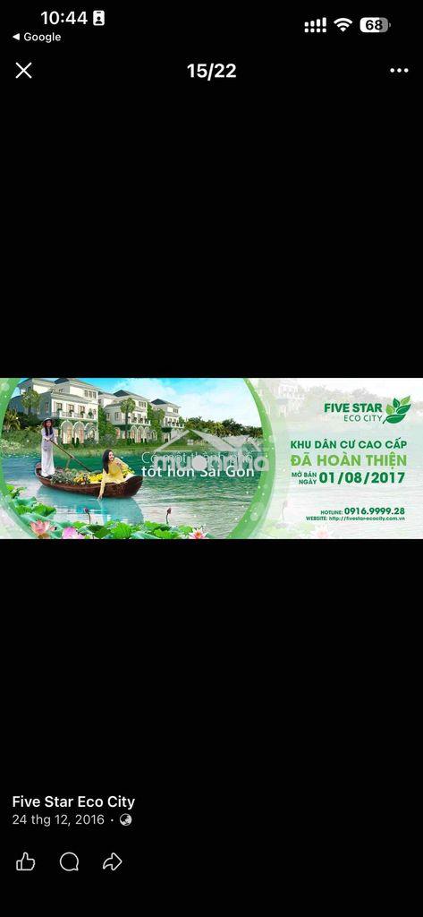 Cần bán đất nền khu đô thị five star eco city ( dự án 5 sao) giáp chợ