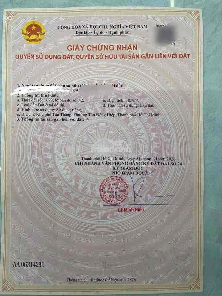 Nhà shr dt 58,7m2 tc 100% ở hẻm 45 huỳnh thị tươ