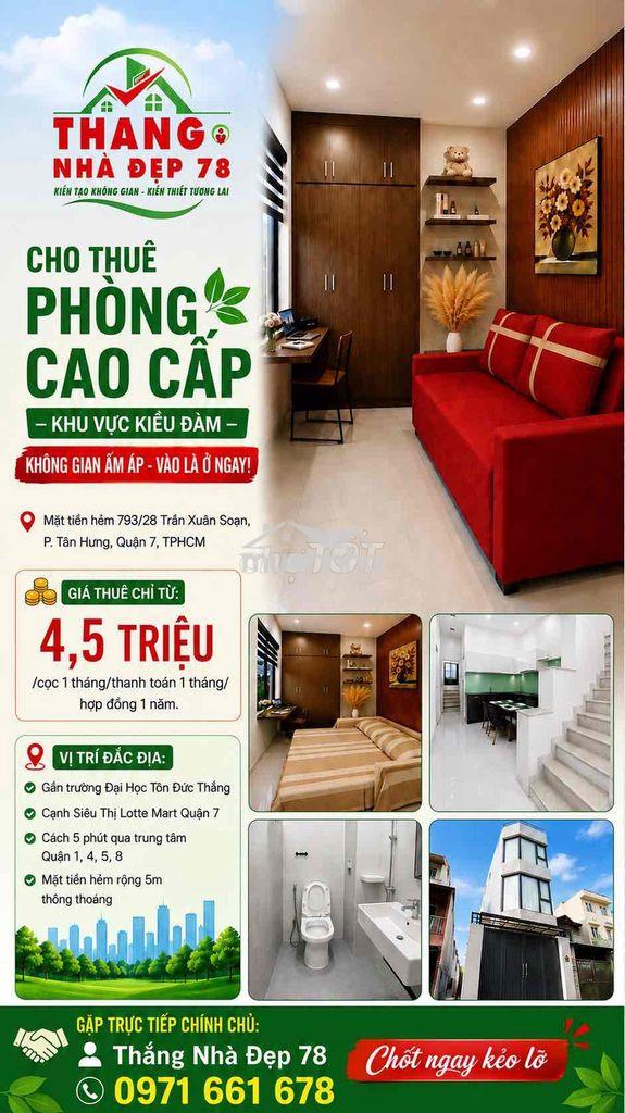 Cho thuê nhả giá 4,5 triệu, khu kiều đàm, quận 7