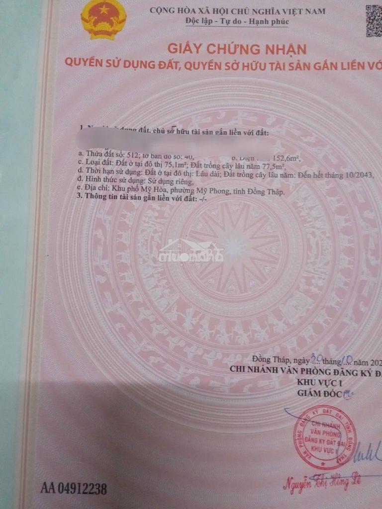 Bán 2 nền đất liền kề mỹ phong - đồng tháp giá 590 triệu/ nền