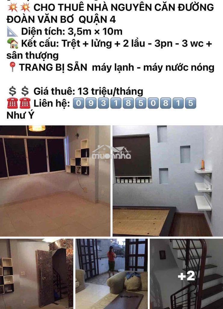 Cho thuê nhà nguyên căn quận 4 trên 13 triệu