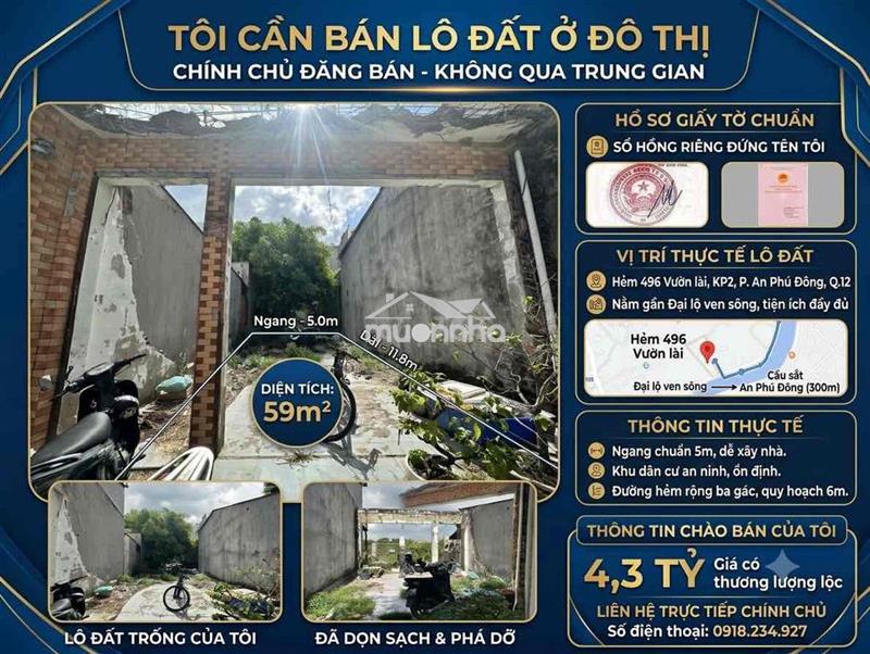 Gần cầu sắt apđ q.12 – 59m² ngang 5m – sổ hồng riêng, tiệ