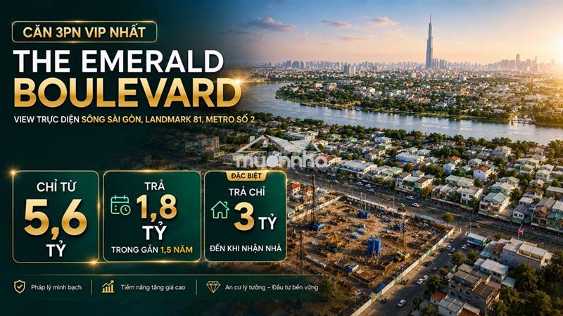 Căn 3pn vip the emerald boulevard - view sông sg, landmark 81, metro