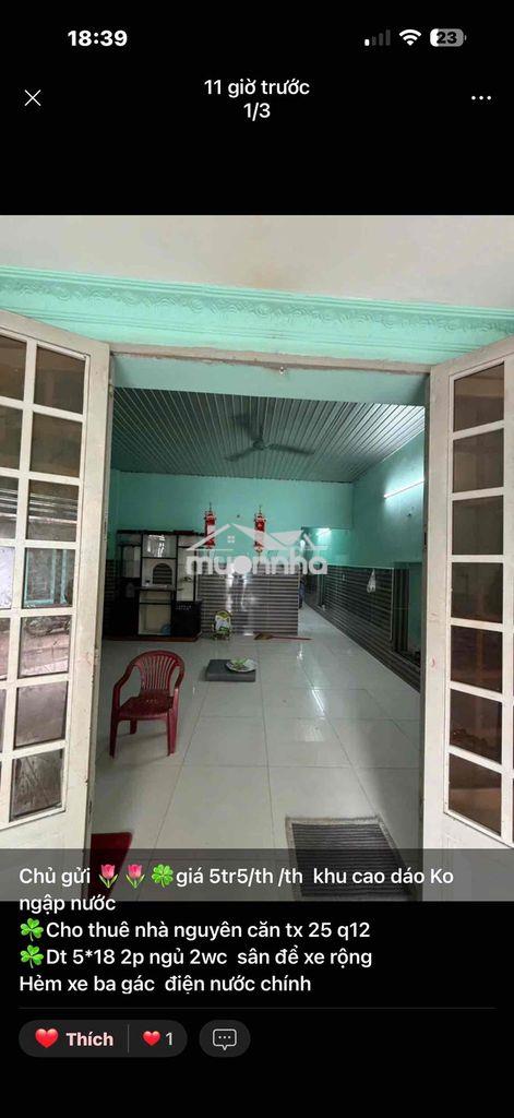 Cho thuê nhà tx 25 q12 gia 5tr5 dt 90m 2p ngủ - Ảnh 2
